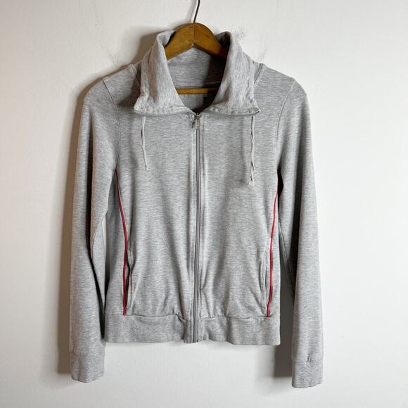 Forever 21 Women's Track Jacket S Gray Zip Up Funnel Neck Long Sleeve Stretch - Picture 3 of 7